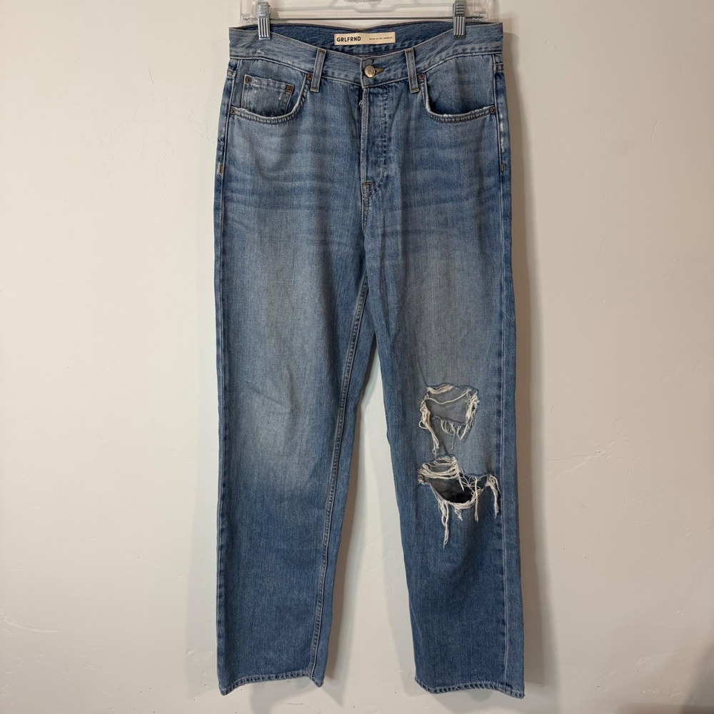 GRLFRND The Bella Low Rise Boyfriend Jeans 25 Blue 100% Cotton Distressed Denim